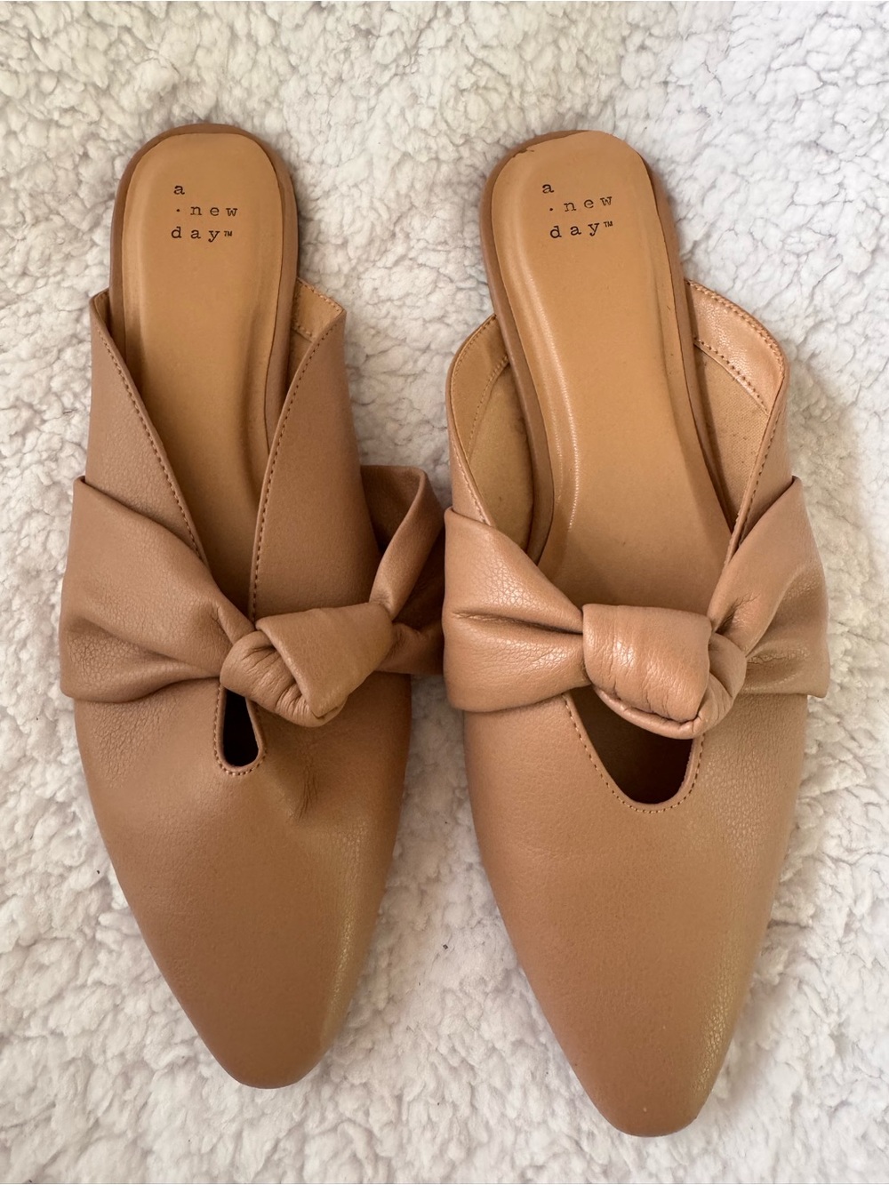 a new day Tan Knot-Detail Slip-On Pointed Mules